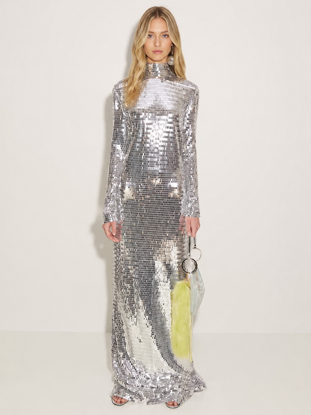 Sequin Sculpty Dress Gown In Satellite